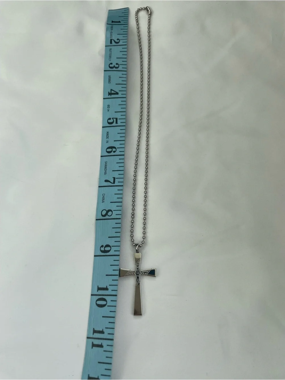 Unisex Polished Cross Pendant Necklace - Silver- 18” ball chain